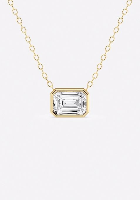 1 ctw Emerald Lab Grown Diamond East West Bezel Set Solitaire Pendant with Adjustable Chain