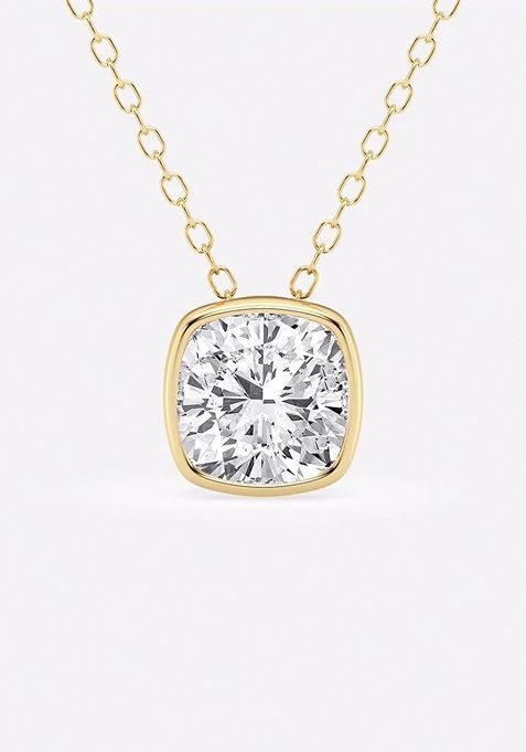 1 1/2 ctw Cushion Lab Grown Diamond Bezel Set Solitaire Pendant with Adjustable Chain