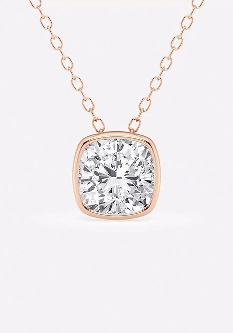 1 1/2 ctw Cushion Lab Grown Diamond Bezel Set Solitaire Pendant with Adjustable Chain