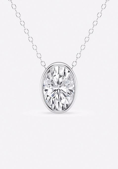 2 ctw Oval Lab Grown Diamond Bezel Set Solitaire Pendant with Adjustable Chain