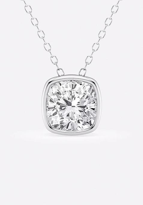  2 ctw Cushion Lab Grown Diamond Bezel Set Solitaire Pendant with Adjustable Chain