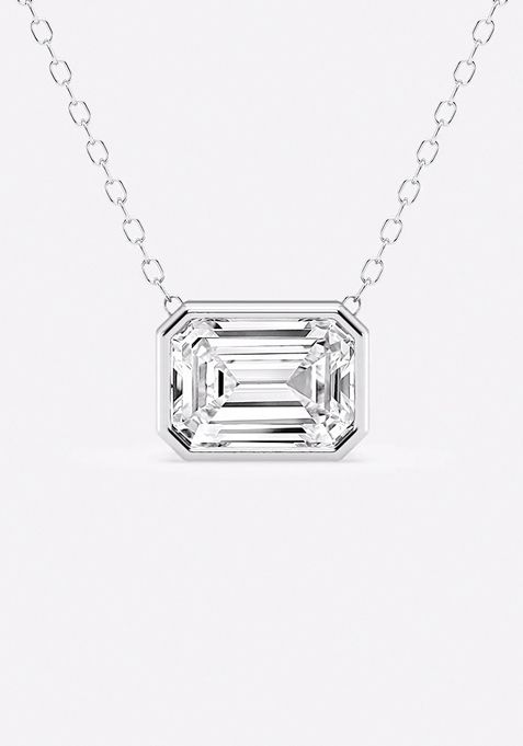 2 ctw Emerald Lab Grown Diamond East West Bezel Set Solitaire Pendant with Adjustable Chain