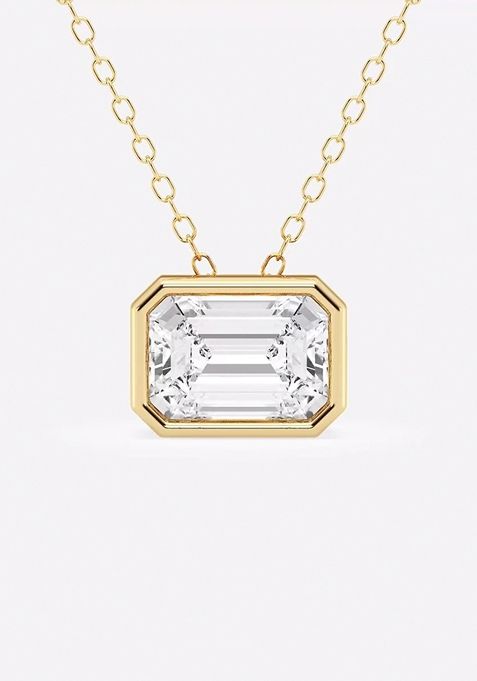 2 ctw Emerald Lab Grown Diamond East West Bezel Set Solitaire Pendant with Adjustable Chain