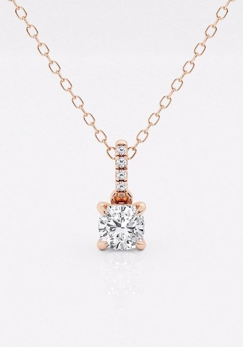 1/2 ctw Cushion Lab Grown Diamond Hidden Halo with Diamond Bail Fashion Pendant