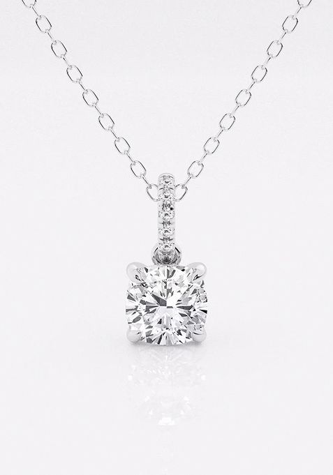 1 ctw Cushion Lab Grown Diamond Hidden Halo with Diamond Bail Fashion Pendant