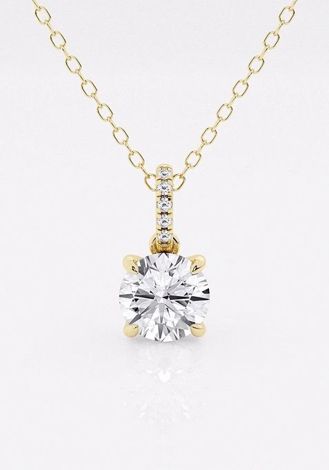 1 ctw Round Lab Grown Diamond Hidden Halo with Diamond Bail Fashion Pendant