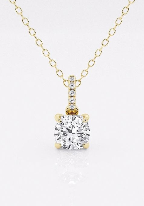 1 ctw Cushion Lab Grown Diamond Hidden Halo with Diamond Bail Fashion Pendant