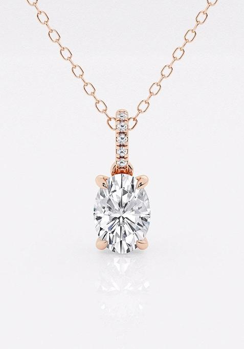 1 ctw Oval Lab Grown Diamond Hidden Halo with Diamond Bail Fashion Pendant