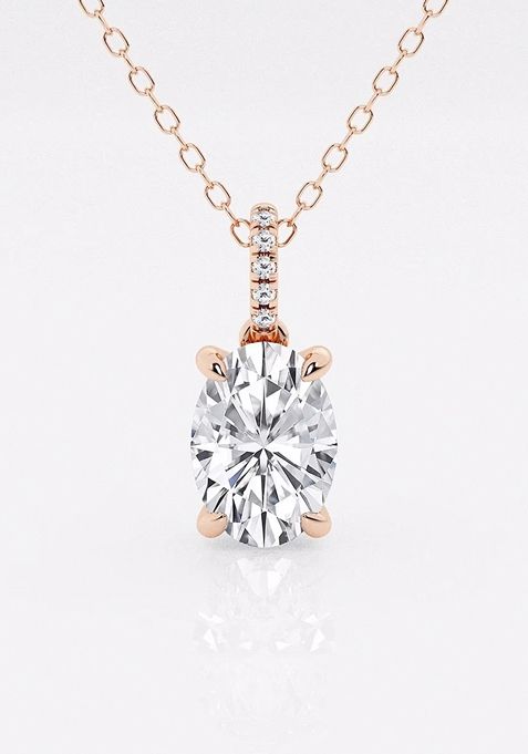 1 1/2 ctw Oval Lab Grown Diamond Hidden Halo with Diamond Bail Fashion Pendant