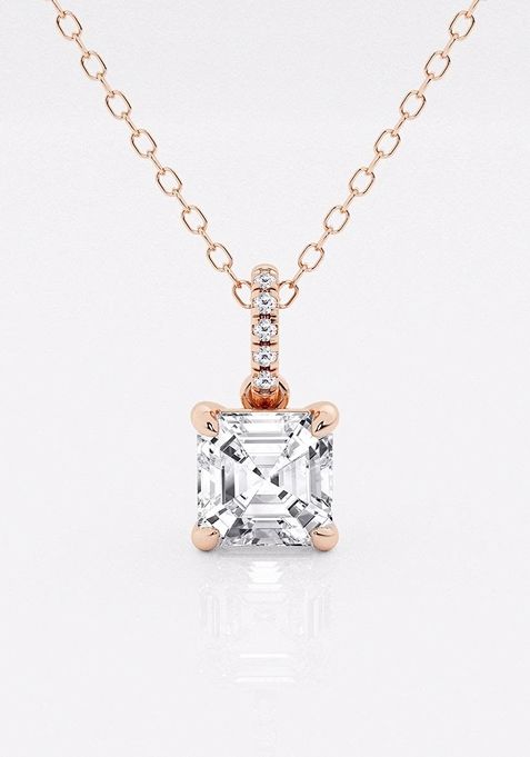 1 1/2 ctw Asscher Lab Grown Diamond Hidden Halo with Diamond Bail Fashion Pendant