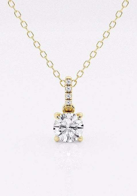 1/2 ctw Round Lab Grown Diamond Hidden Halo with Diamond Bail Fashion Pendant