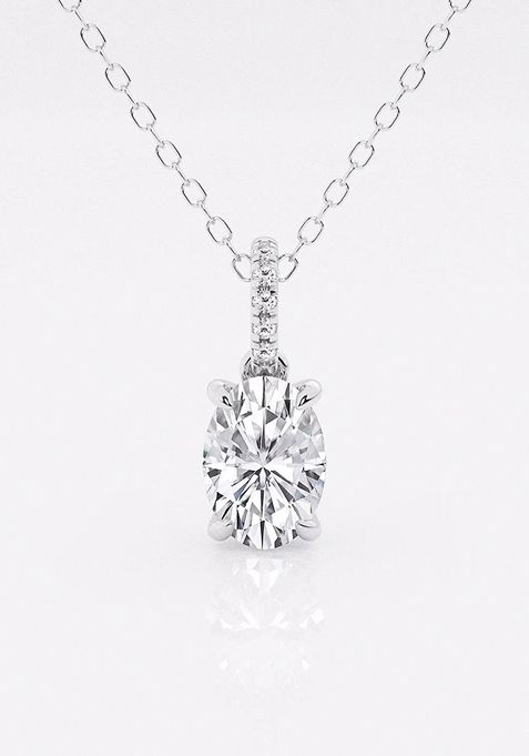 1 ctw Oval Lab Grown Diamond Hidden Halo with Diamond Bail Fashion Pendant