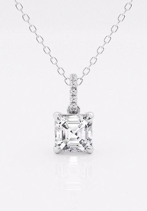 1 ctw Asscher Lab Grown Diamond Hidden Halo with Diamond Bail Fashion Pendant