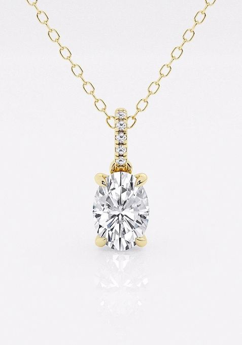 1 ctw Oval Lab Grown Diamond Hidden Halo with Diamond Bail Fashion Pendant