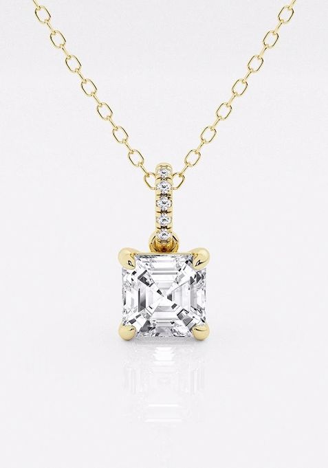 1 ctw Asscher Lab Grown Diamond Hidden Halo with Diamond Bail Fashion Pendant