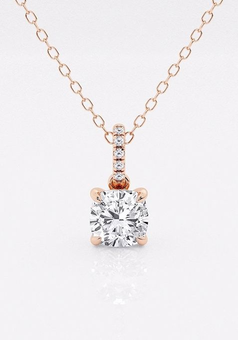 1 ctw Cushion Lab Grown Diamond Hidden Halo with Diamond Bail Fashion Pendant