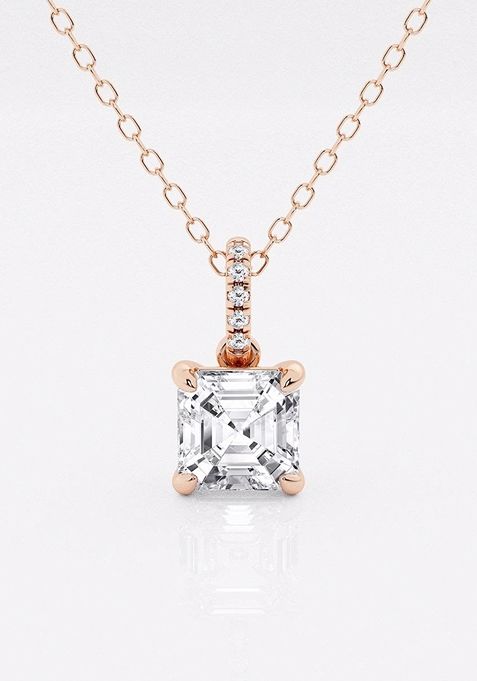 1 ctw Asscher Lab Grown Diamond Hidden Halo with Diamond Bail Fashion Pendant