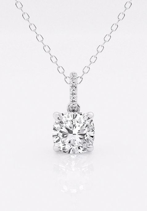 1 1/2 ctw Cushion Lab Grown Diamond Hidden Halo with Diamond Bail Fashion Pendant