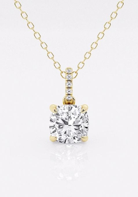 1 1/2 ctw Cushion Lab Grown Diamond Hidden Halo with Diamond Bail Fashion Pendant