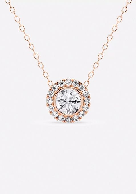 5/8 ctw Round Lab Grown Diamond Bezel Set Halo Pendant with Adjustable Chain