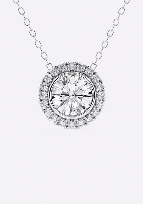 1 3/4 ctw Round Lab Grown Diamond Bezel Set Halo Pendant with Adjustable Chain