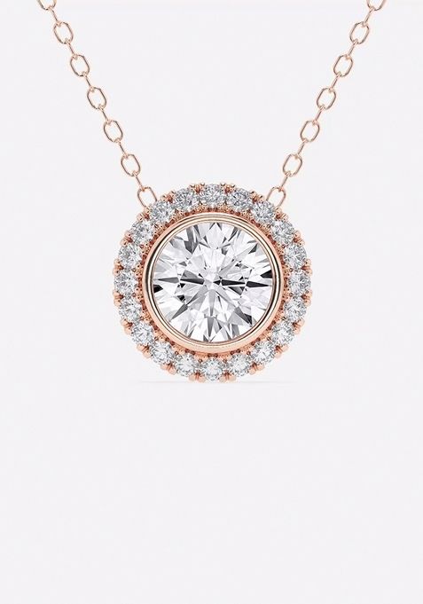 1 3/4 ctw Round Lab Grown Diamond Bezel Set Halo Pendant with Adjustable Chain