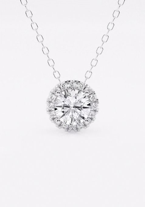 5/8 ctw Round Lab Grown Diamond Halo Pendant with Adjustable Chain