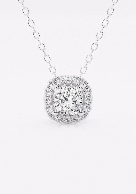 5/8 ctw Cushion Lab Grown Diamond Halo Pendant with Adjustable Chain