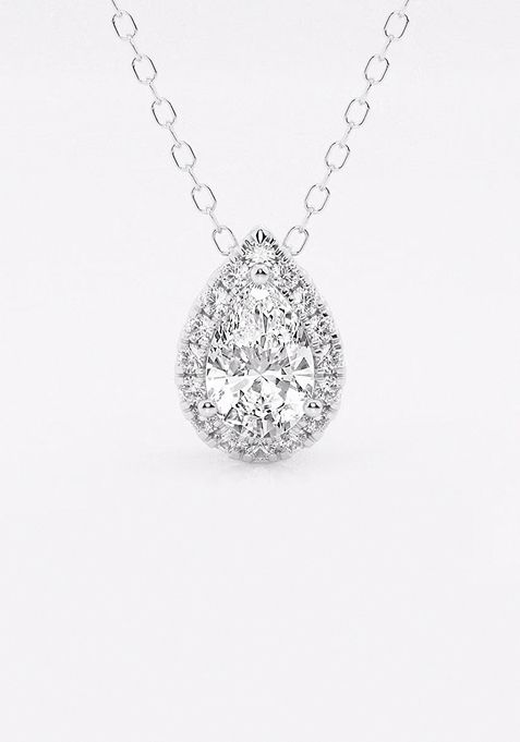 5/8 ctw Pear Lab Grown Diamond Halo Pendant with Adjustable Chain