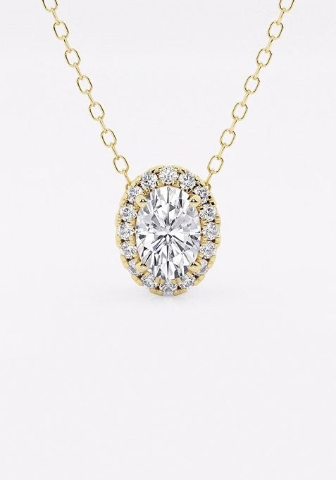 5/8 ctw Oval Lab Grown Diamond Halo Pendant with Adjustable Chain