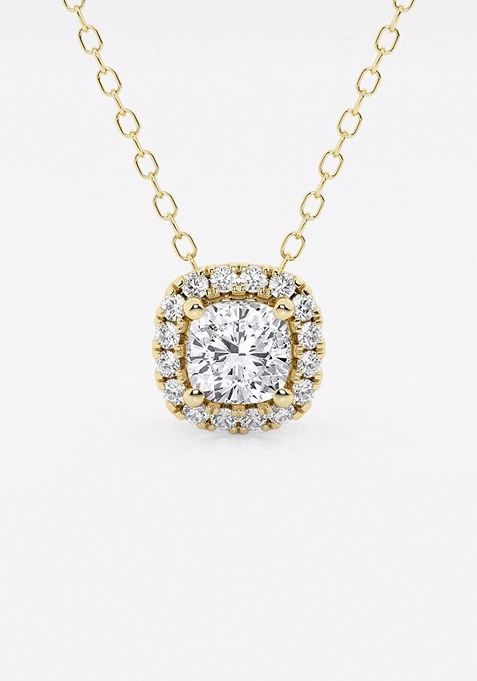 5/8 ctw Cushion Lab Grown Diamond Halo Pendant with Adjustable Chain