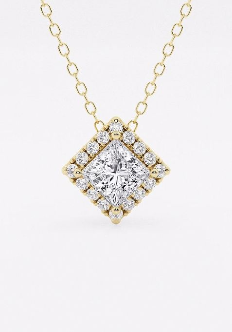 5/8 ctw Princess Lab Grown Diamond Halo Pendant with Adjustable Chain