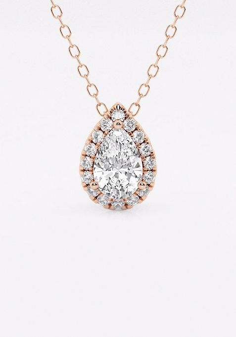 5/8 ctw Pear Lab Grown Diamond Halo Pendant with Adjustable Chain