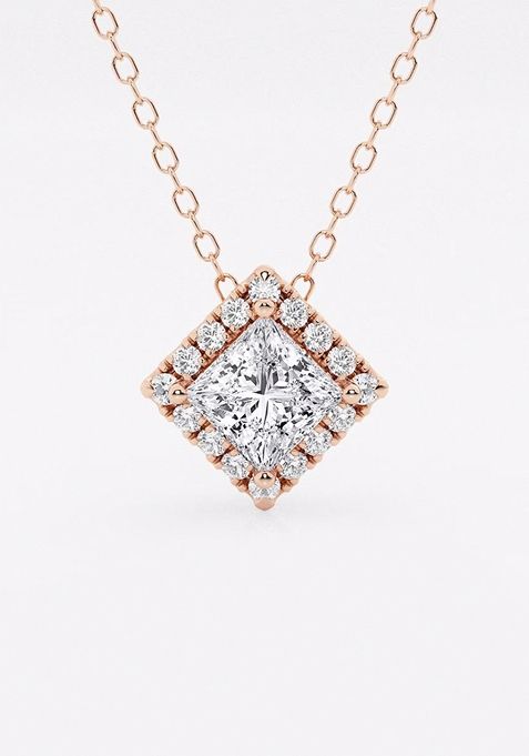 5/8 ctw Princess Lab Grown Diamond Halo Pendant with Adjustable Chain