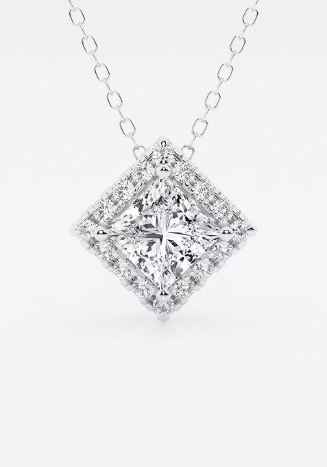 1 1/6 ctw Princess Lab Grown Diamond Halo Pendant with Adjustable Chain