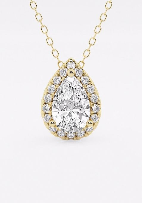 1 1/6 ctw Pear Lab Grown Diamond Halo Pendant with Adjustable Chain