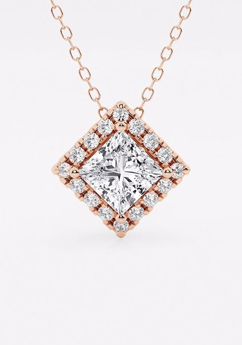 1 1/6 ctw Princess Lab Grown Diamond Halo Pendant with Adjustable Chain