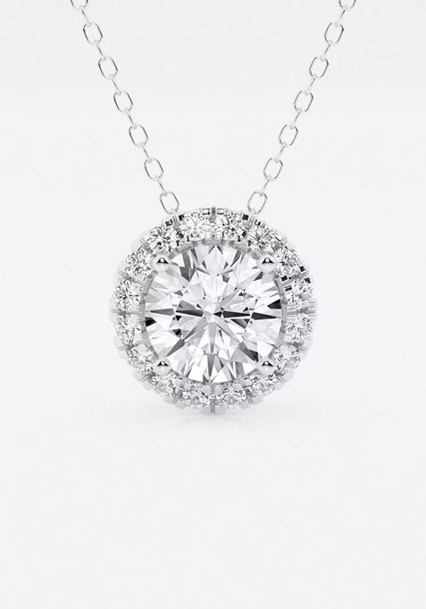 1 3/4 ctw Round Lab Grown Diamond Halo Pendant with Adjustable Chain