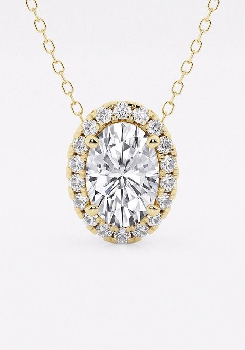  1 3/4 ctw Oval Lab Grown Diamond Halo Pendant with Adjustable Chain