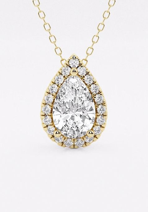  1 3/4 ctw Pear Lab Grown Diamond Halo Pendant with Adjustable Chain