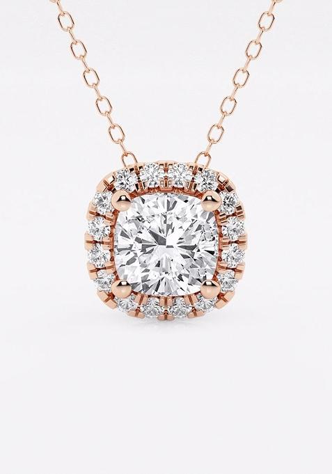  1 3/4 ctw Cushion Lab Grown Diamond Halo Pendant with Adjustable Chain