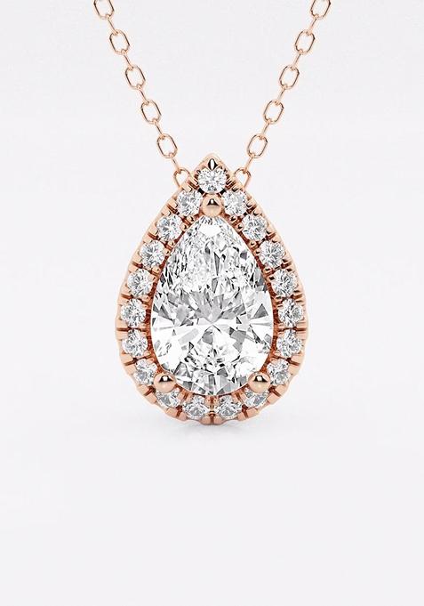  1 3/4 ctw Pear Lab Grown Diamond Halo Pendant with Adjustable Chain