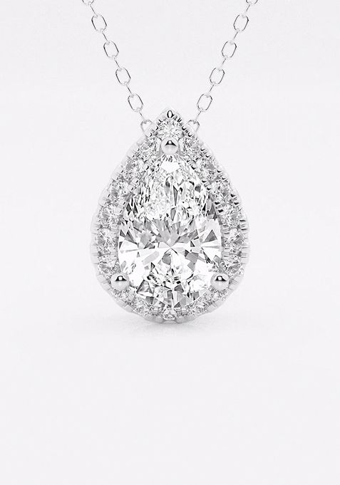  2 1/3 ctw Pear Lab Grown Diamond Halo Pendant with Adjustable Chain