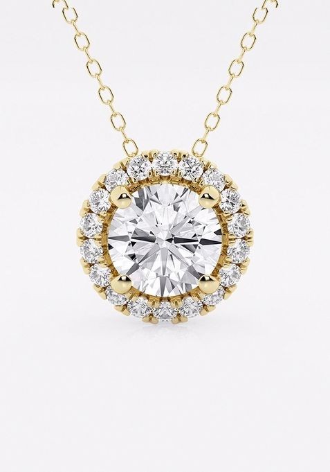 2 1/3 ctw Round Lab Grown Diamond Halo Pendant with Adjustable Chain