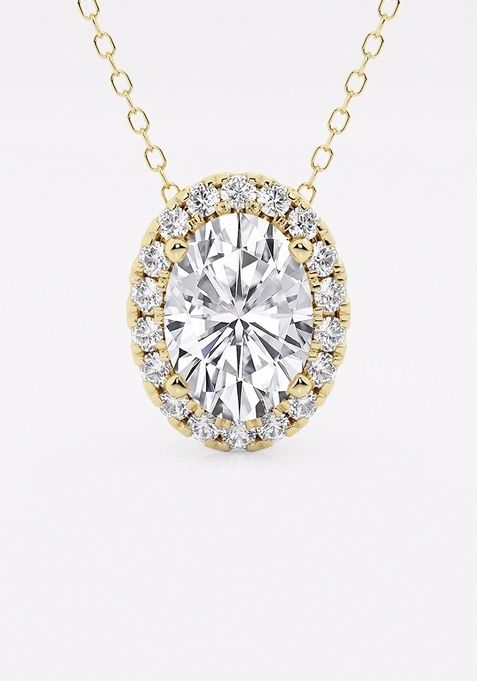  2 1/3 ctw Oval Lab Grown Diamond Halo Pendant with Adjustable Chain