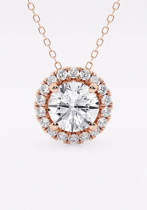 2 1/3ctw Round Lab Grown Diamond Halo Pendant with Adjustable Chain