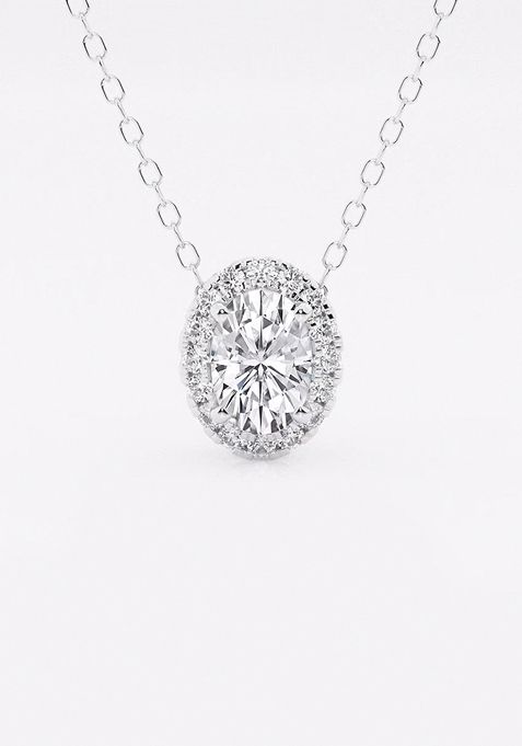 5/8 ctw Oval Lab Grown Diamond Halo Pendant with Adjustable Chain