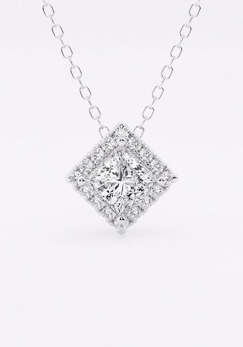 5/8 ctw Princess Lab Grown Diamond Halo Pendant with Adjustable Chain