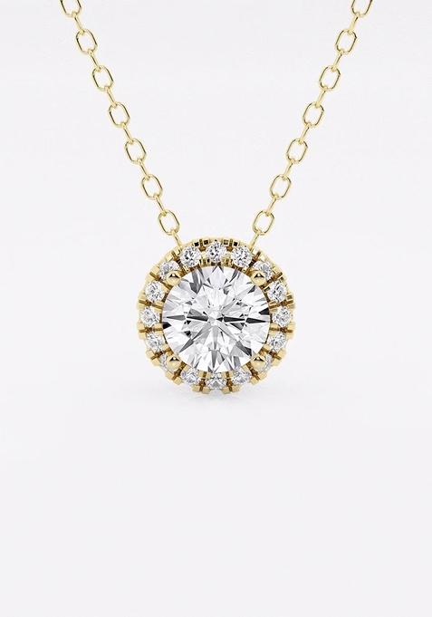 5/8 ctw Round Lab Grown Diamond Halo Pendant with Adjustable Chain