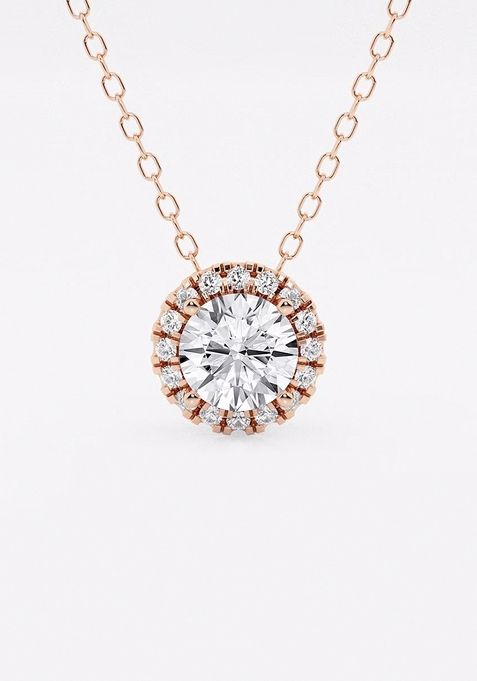 5/8 ctw Round Lab Grown Diamond Halo Pendant with Adjustable Chain